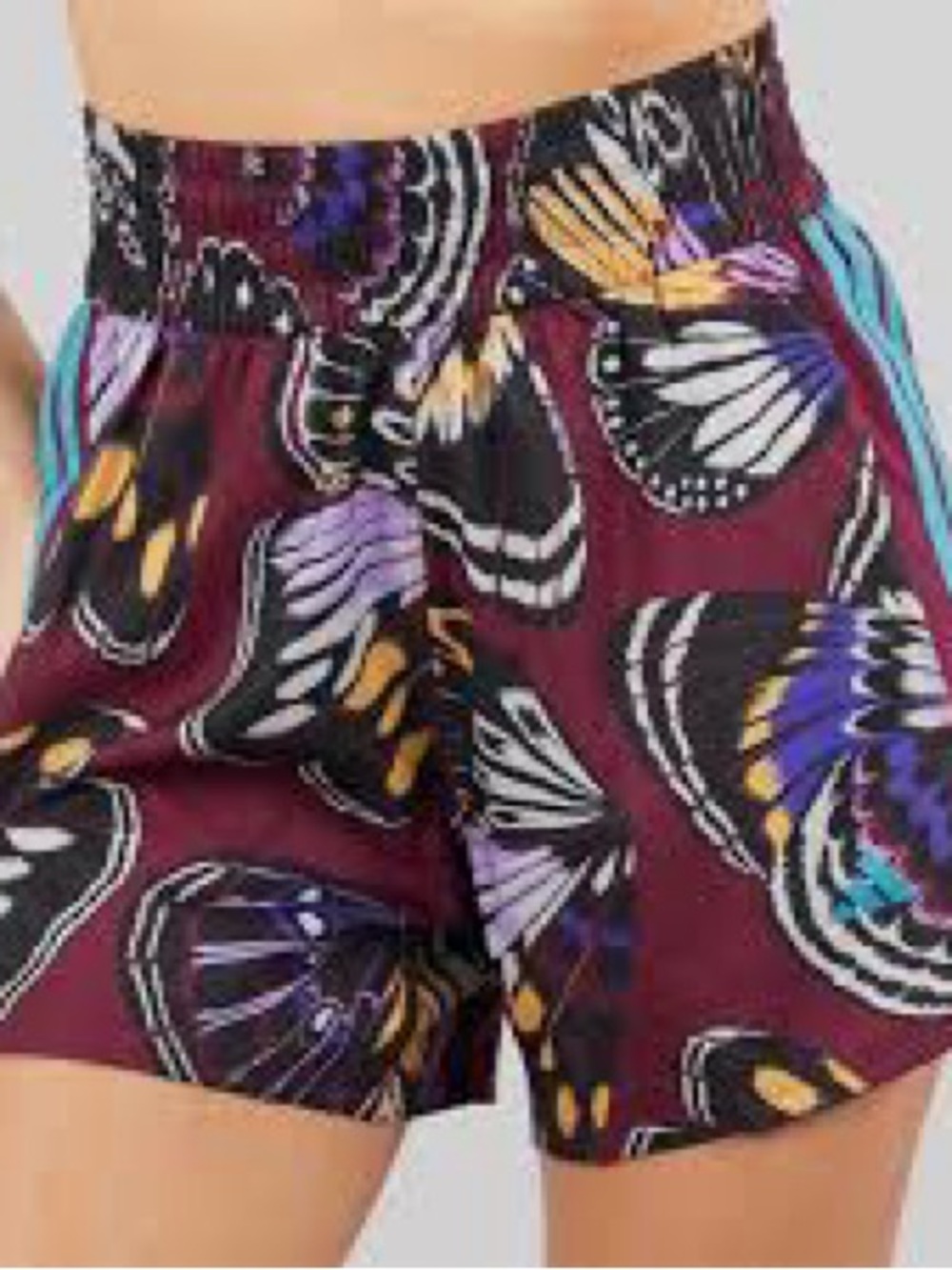 Adidas X FARM Rio Burgundy Butterfly-Print Pacer Athletic Shorts